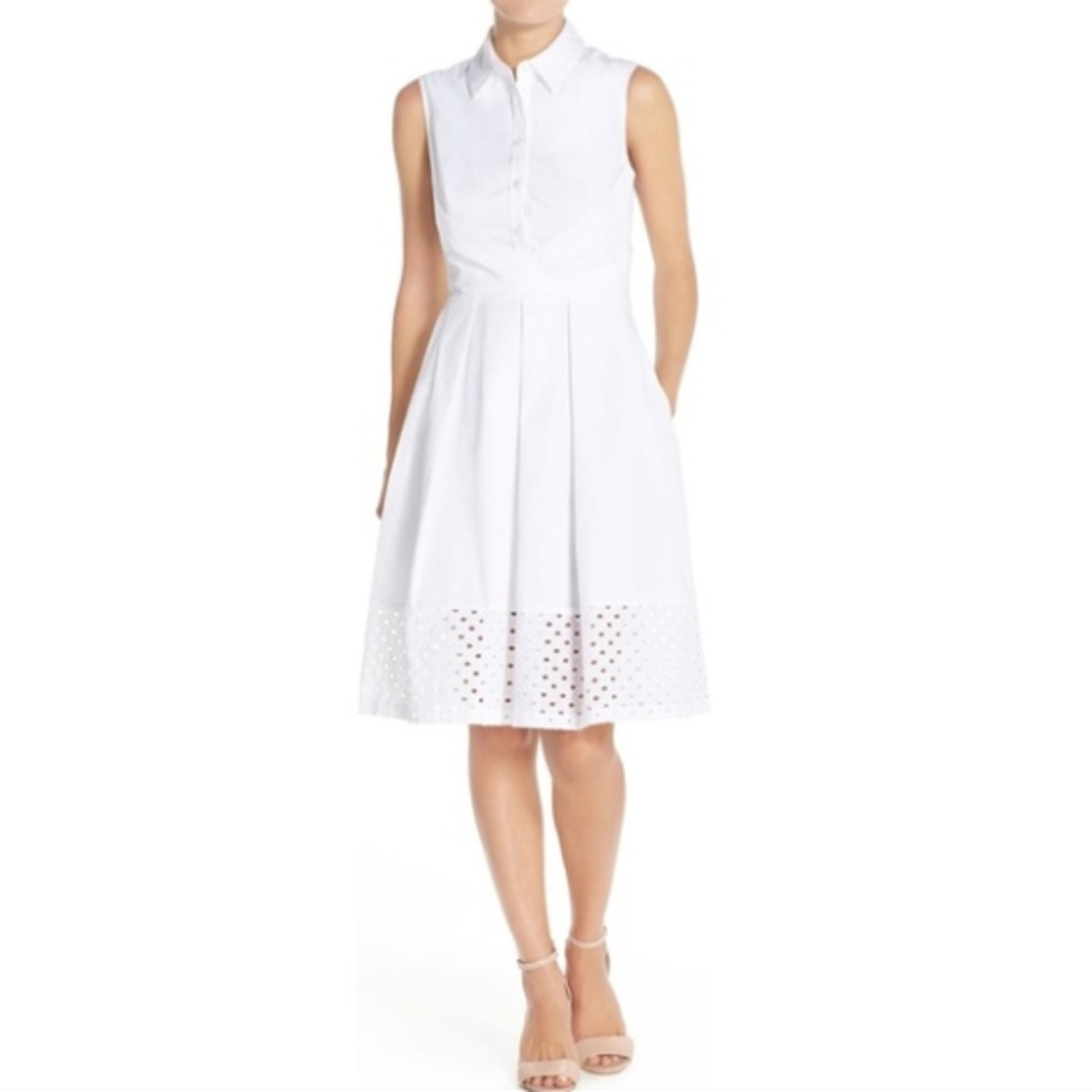 Eliza J Petite Poplin Eyelet Shirtdress Winter White 0 Petite